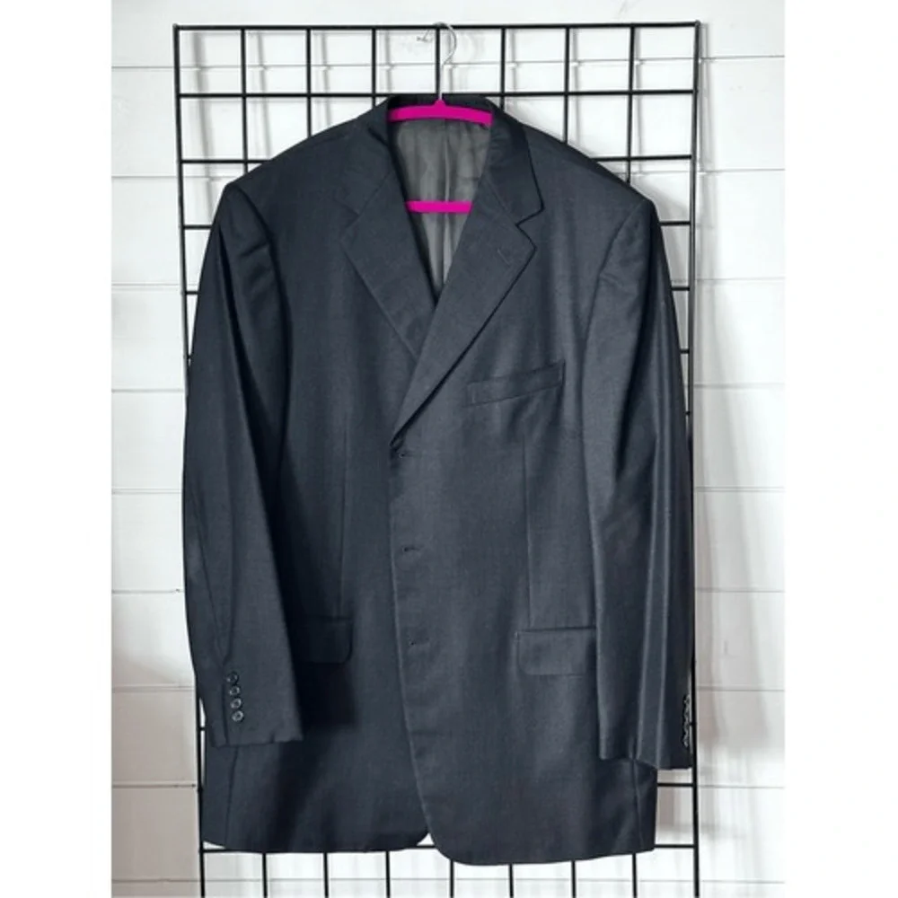 ERMENEGILDO ZEGNA Wool 3 Button Suit Jacket Blazer 56L (46L) Black Classic